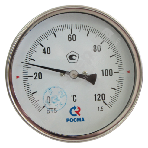 Термометр биметаллический осевой Дк100 L=46мм G1/2 120С БТ-51.211 Росма 00000002544 купить в интернет-магазине инженерного оборудования в Санкт-Петербурге
